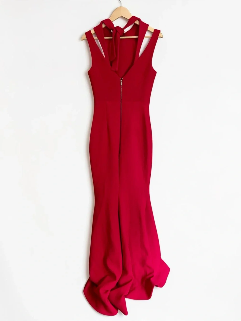 Rebecca Vallance Red Mermaid Gown Halter Formal Maxi Dress Size 4 - Picture 5 of 14